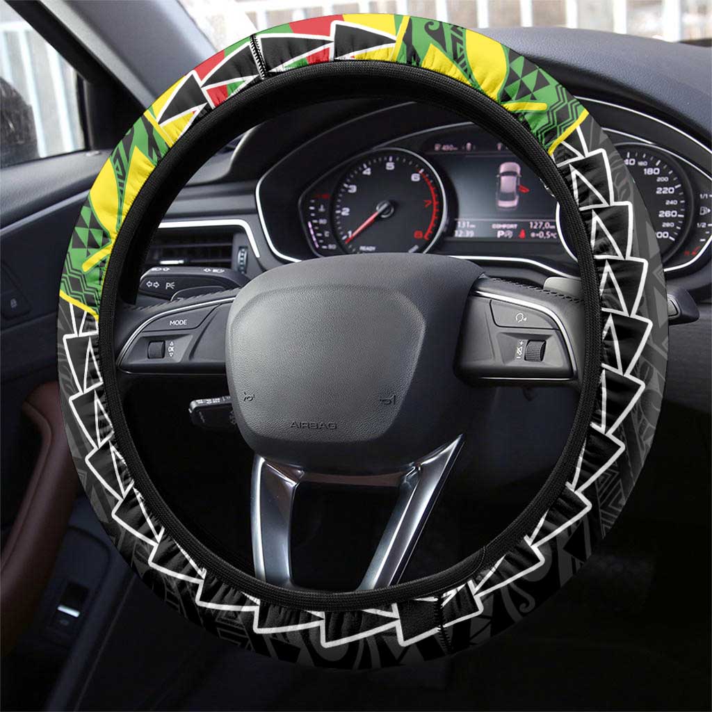 Kanaka Maoli Running Steering Wheel Cover Kakau Pattern with Kanaka Maoli Flag Color