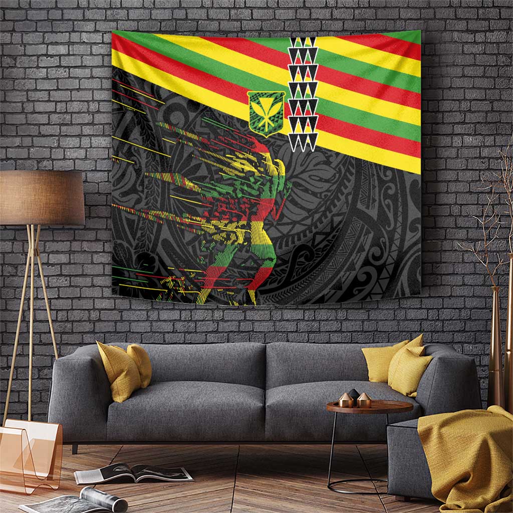 Kanaka Maoli Running Tapestry Kakau Pattern with Kanaka Maoli Flag Color LT03 Black - Polynesian Pride