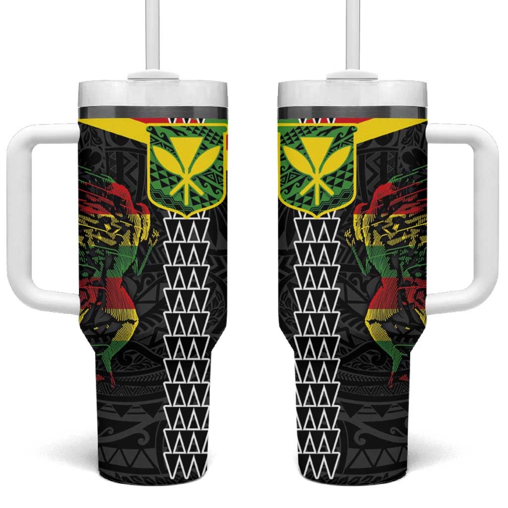 Kanaka Maoli Running Tumbler With Handle Kakau Pattern with Kanaka Maoli Flag Color