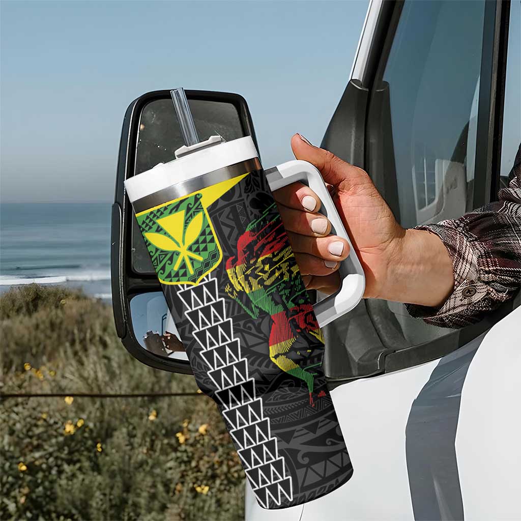 Kanaka Maoli Running Tumbler With Handle Kakau Pattern with Kanaka Maoli Flag Color