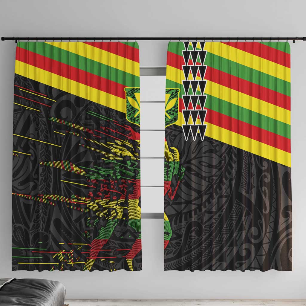 Kanaka Maoli Running Window Curtain Kakau Pattern with Kanaka Maoli Flag Color LT03 With Hooks Black - Polynesian Pride