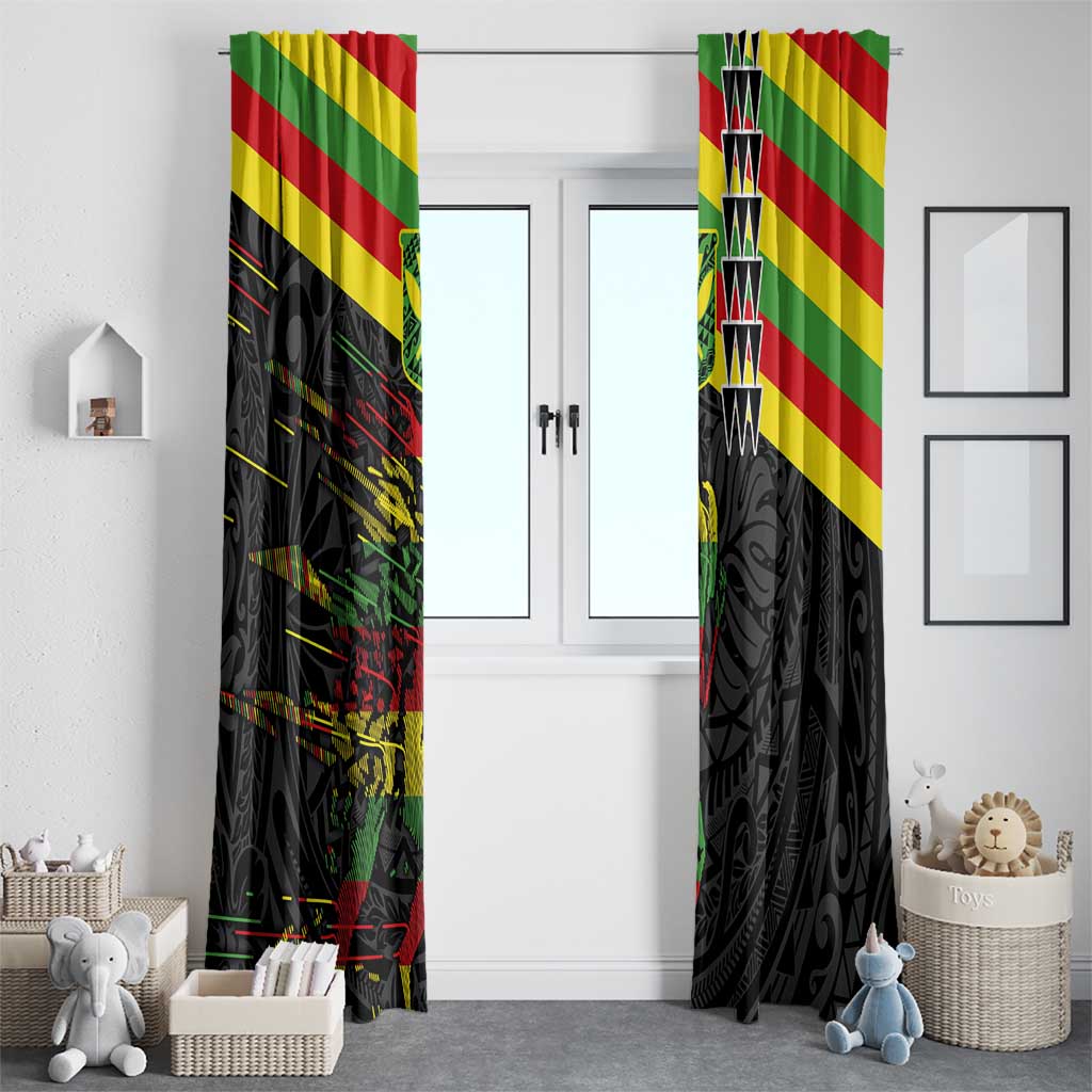 Kanaka Maoli Running Window Curtain Kakau Pattern with Kanaka Maoli Flag Color