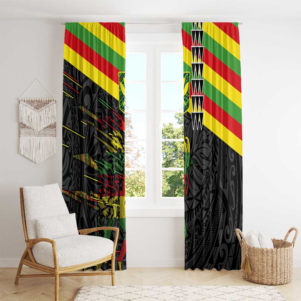 Kanaka Maoli Running Window Curtain Kakau Pattern with Kanaka Maoli Flag Color