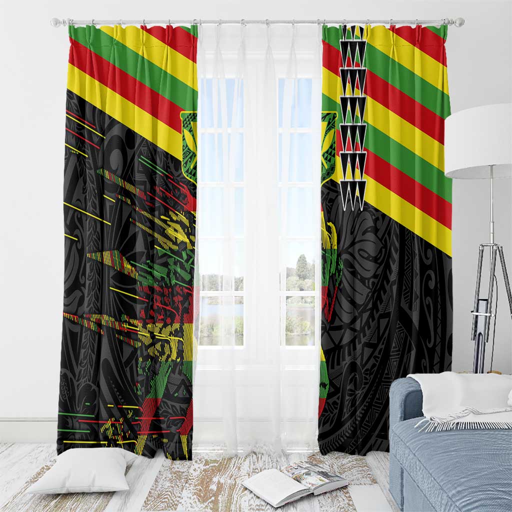 Kanaka Maoli Running Window Curtain Kakau Pattern with Kanaka Maoli Flag Color