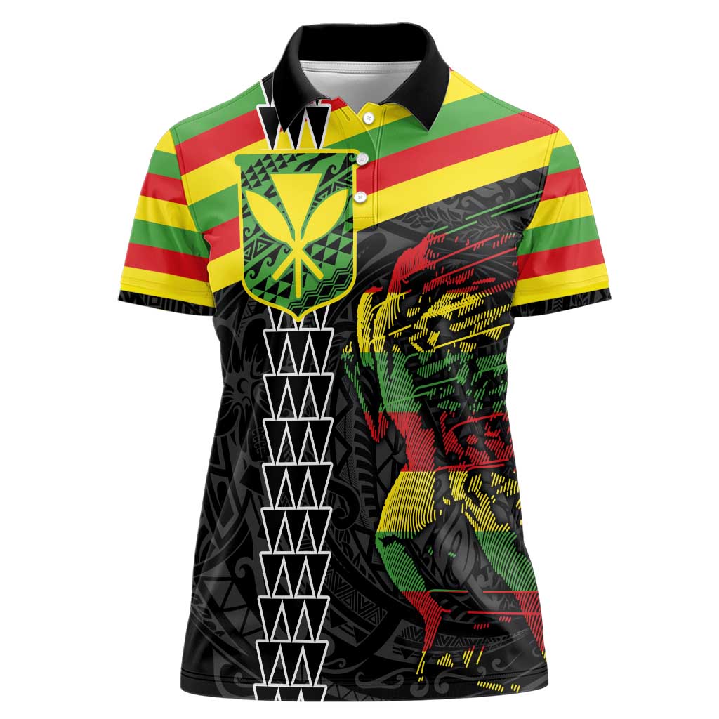 Kanaka Maoli Running Women Polo Shirt Kakau Pattern with Kanaka Maoli Flag Color