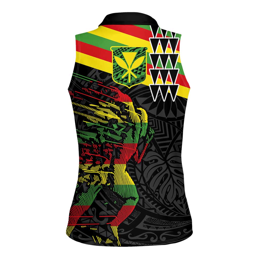 Kanaka Maoli Running Women Sleeveless Polo Shirt Kakau Pattern with Kanaka Maoli Flag Color