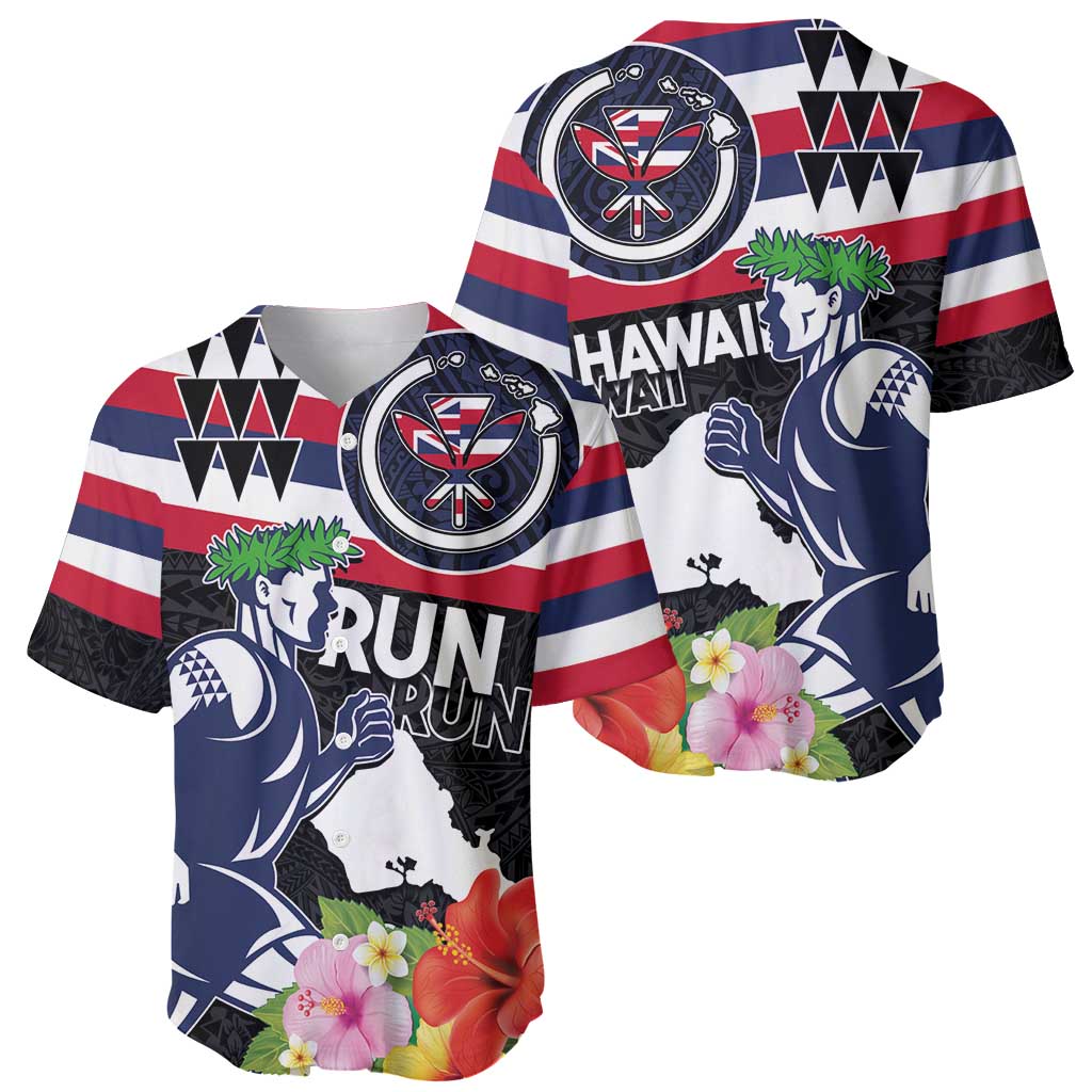 Honolulu Running Race Baseball Jersey Hawaii Marathon Kakau Art with Hibiscus and National Flag Style LT03 - Polynesian Pride