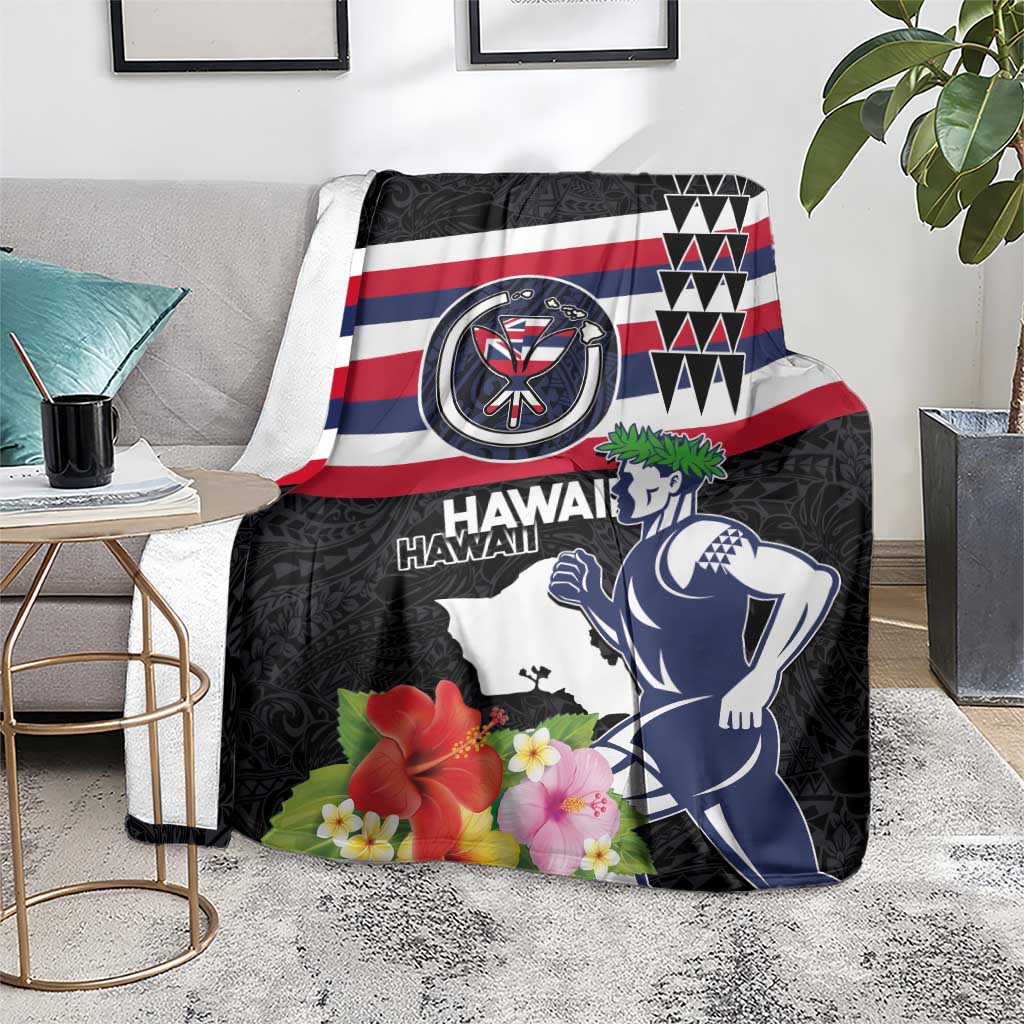 Honolulu Running Race Blanket Hawaii Marathon Kakau Art with Hibiscus and National Flag Style LT03 - Polynesian Pride