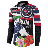 Honolulu Running Race Button Sweatshirt Hawaii Marathon Kakau Art with Hibiscus and National Flag Style LT03 - Polynesian Pride