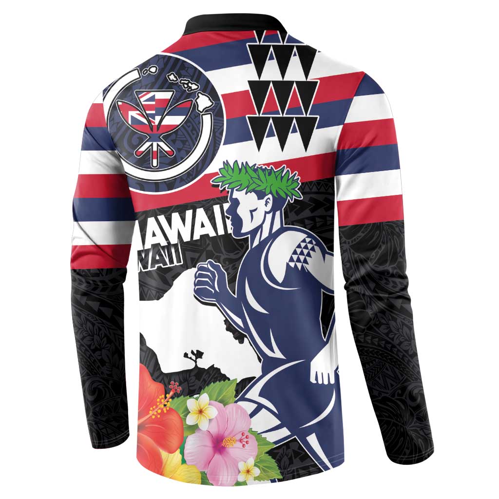 Honolulu Running Race Button Sweatshirt Hawaii Marathon Kakau Art with Hibiscus and National Flag Style LT03 - Polynesian Pride
