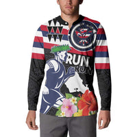 Honolulu Running Race Button Sweatshirt Hawaii Marathon Kakau Art with Hibiscus and National Flag Style LT03 - Polynesian Pride