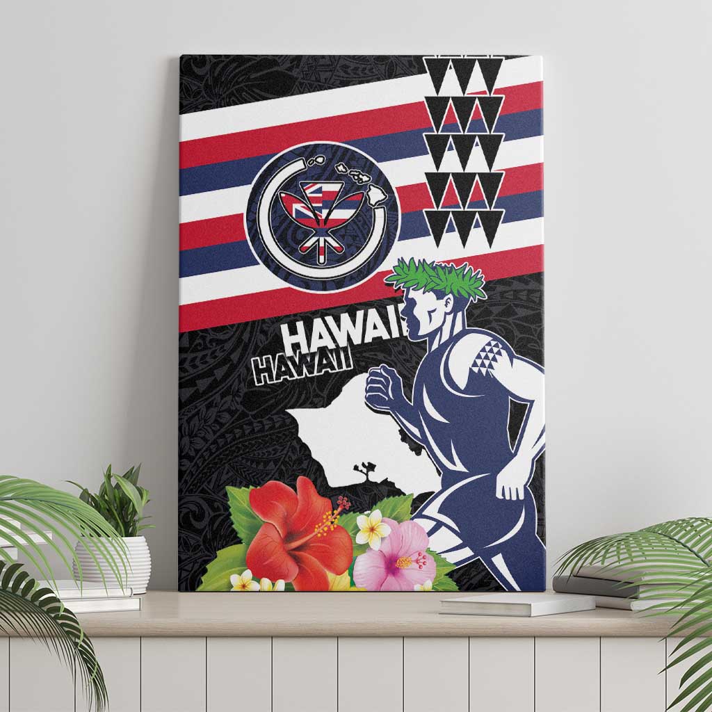 Honolulu Running Race Canvas Wall Art Hawaii Marathon Kakau Art with Hibiscus and National Flag Style LT03 - Polynesian Pride