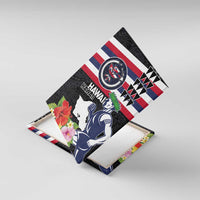 Honolulu Running Race Canvas Wall Art Hawaii Marathon Kakau Art with Hibiscus and National Flag Style LT03 With Frame Blue and White - Polynesian Pride