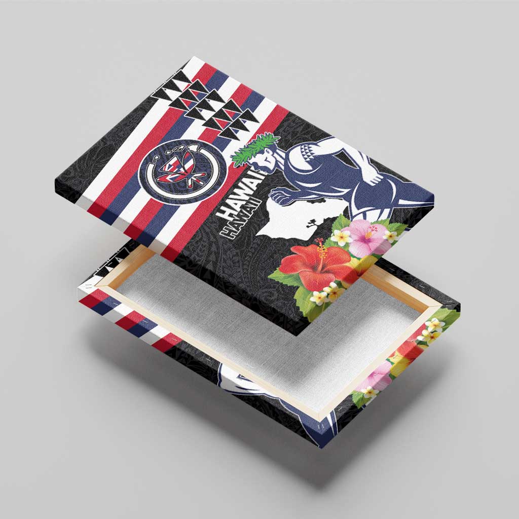 Honolulu Running Race Canvas Wall Art Hawaii Marathon Kakau Art with Hibiscus and National Flag Style LT03 - Polynesian Pride