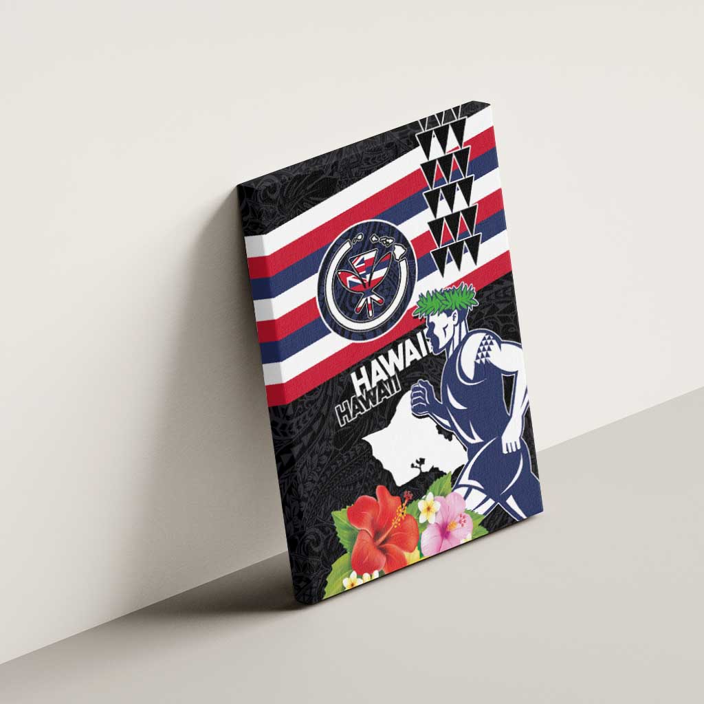 Honolulu Running Race Canvas Wall Art Hawaii Marathon Kakau Art with Hibiscus and National Flag Style LT03 - Polynesian Pride