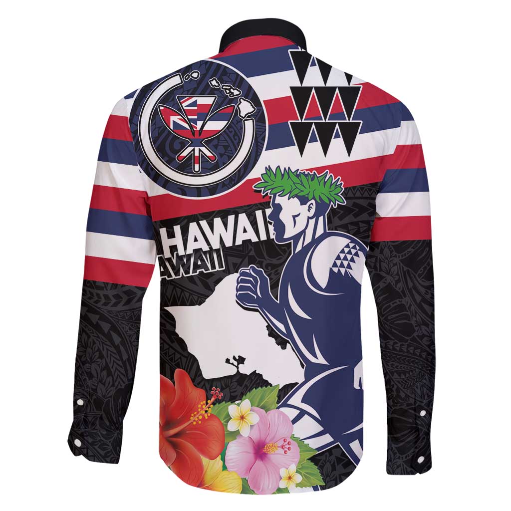 Honolulu Running Race Family Matching Long Sleeve Bodycon Dress and Hawaiian Shirt Hawaii Marathon Kakau Art with Hibiscus and National Flag Style