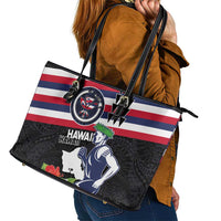Honolulu Running Race Leather Tote Bag Hawaii Marathon Kakau Art with Hibiscus and National Flag Style
