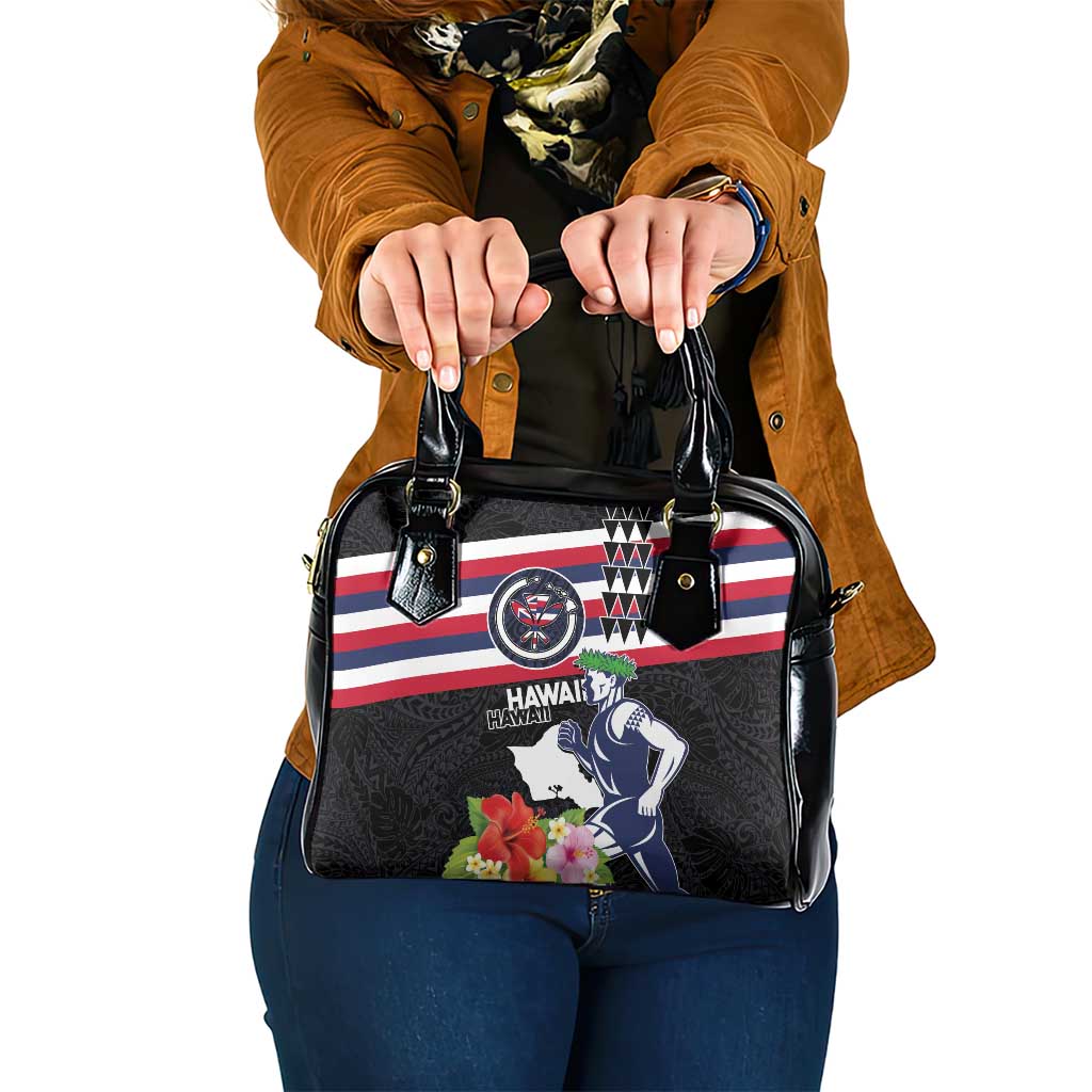 Honolulu Running Race Shoulder Handbag Hawaii Marathon Kakau Art with Hibiscus and National Flag Style LT03 One Size Blue and White - Polynesian Pride
