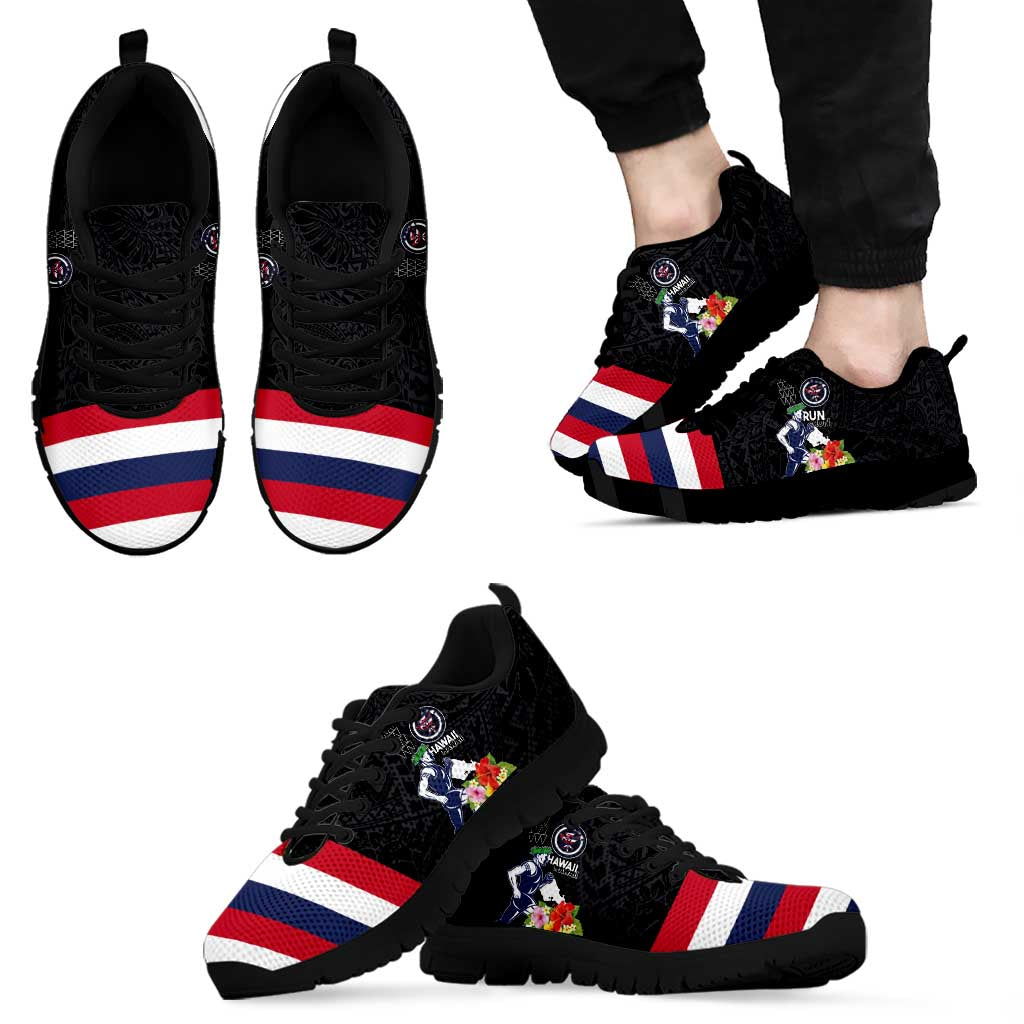 Honolulu Running Race Sneakers Hawaii Marathon - Kakau Art with Hibiscus and National Flag Style LT03 - Polynesian Pride