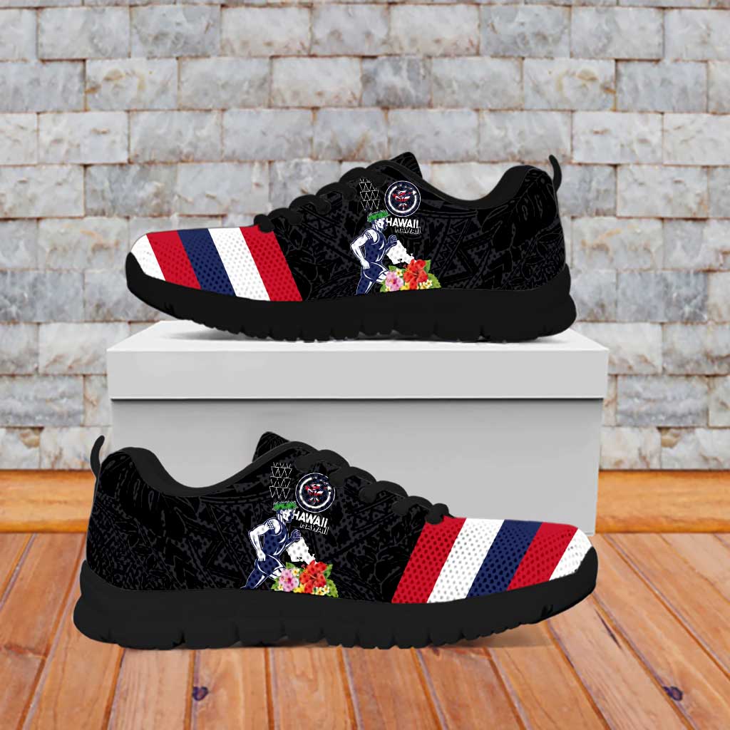 Honolulu Running Race Sneakers Hawaii Marathon - Kakau Art with Hibiscus and National Flag Style LT03 - Polynesian Pride