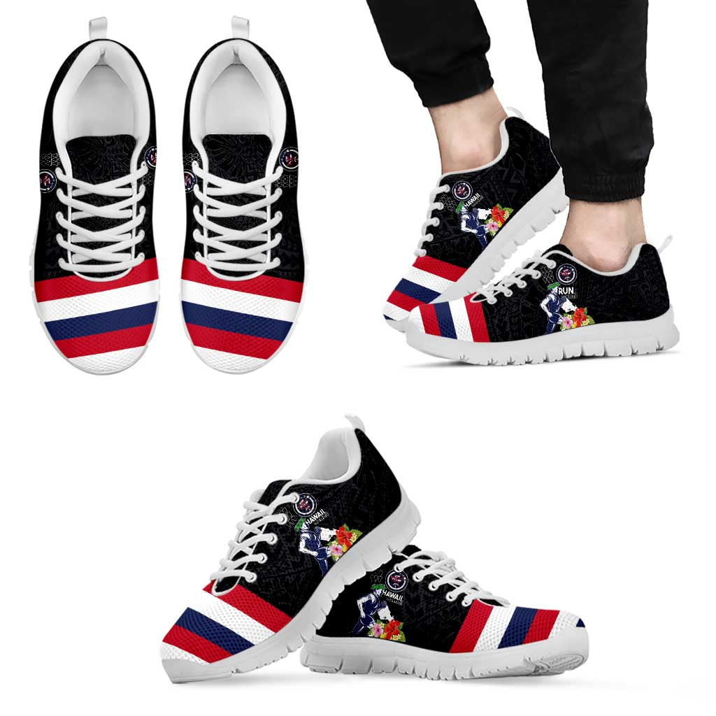 Honolulu Running Race Sneakers Hawaii Marathon - Kakau Art with Hibiscus and National Flag Style LT03 - Polynesian Pride