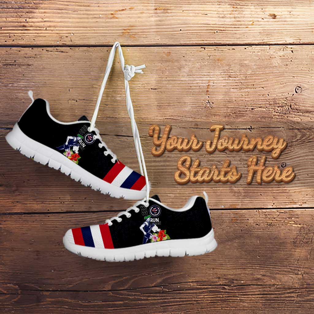 Honolulu Running Race Sneakers Hawaii Marathon - Kakau Art with Hibiscus and National Flag Style LT03 - Polynesian Pride