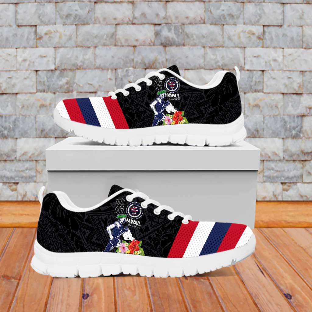 Honolulu Running Race Sneakers Hawaii Marathon - Kakau Art with Hibiscus and National Flag Style LT03 - Polynesian Pride