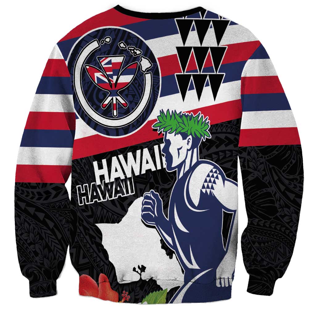 Honolulu Running Race Sweatshirt Hawaii Marathon Kakau Art with Hibiscus and National Flag Style LT03 - Polynesian Pride