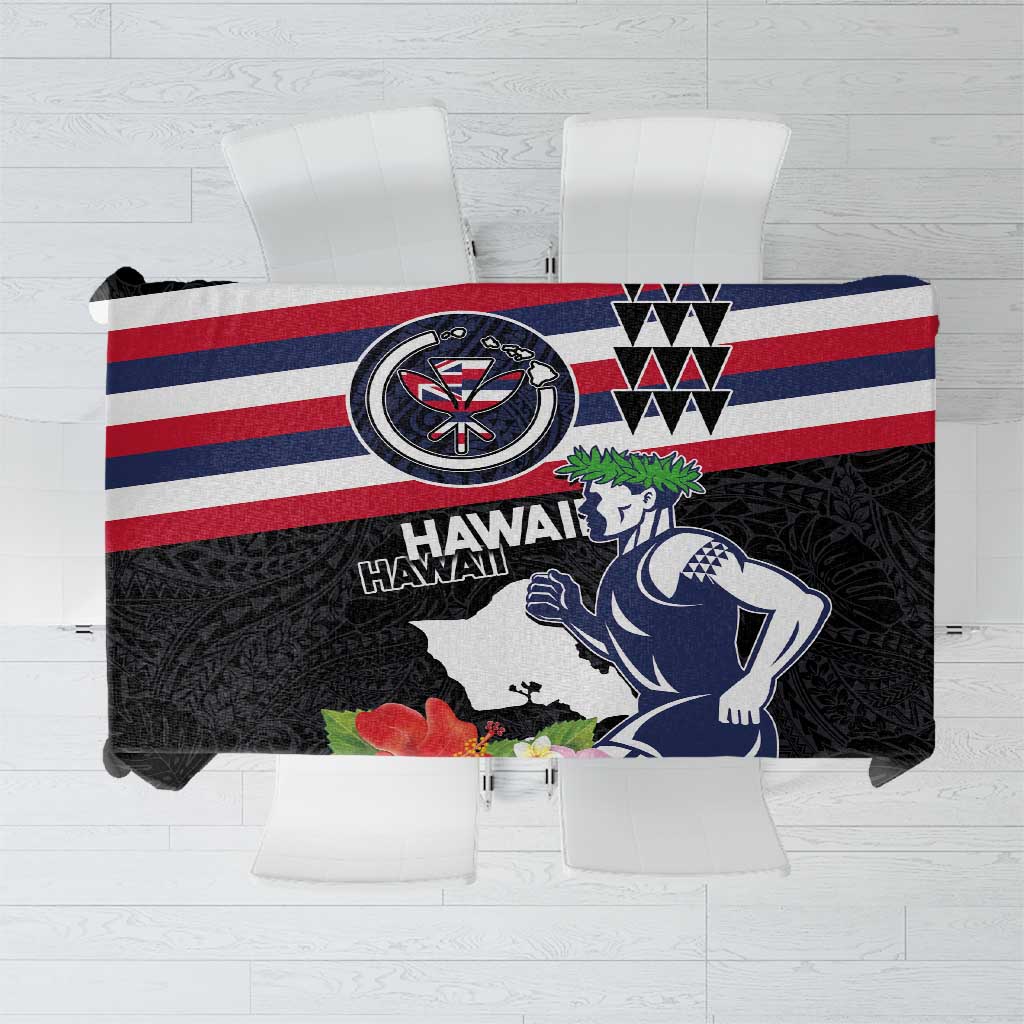 Honolulu Running Race Tablecloth Hawaii Marathon Kakau Art with Hibiscus and National Flag Style LT03 Blue and White - Polynesian Pride