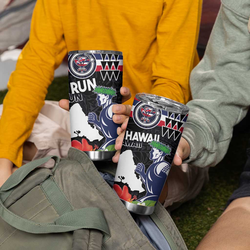 Honolulu Running Race Tumbler Cup Hawaii Marathon Kakau Art with Hibiscus and National Flag Style
