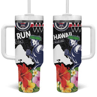 Honolulu Running Race Tumbler With Handle Hawaii Marathon Kakau Art with Hibiscus and National Flag Style