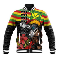 Kanaka Maoli Ikaika Warrior Baseball Jacket Hibiscus Kakau Art and Tapa Tribal Pattern