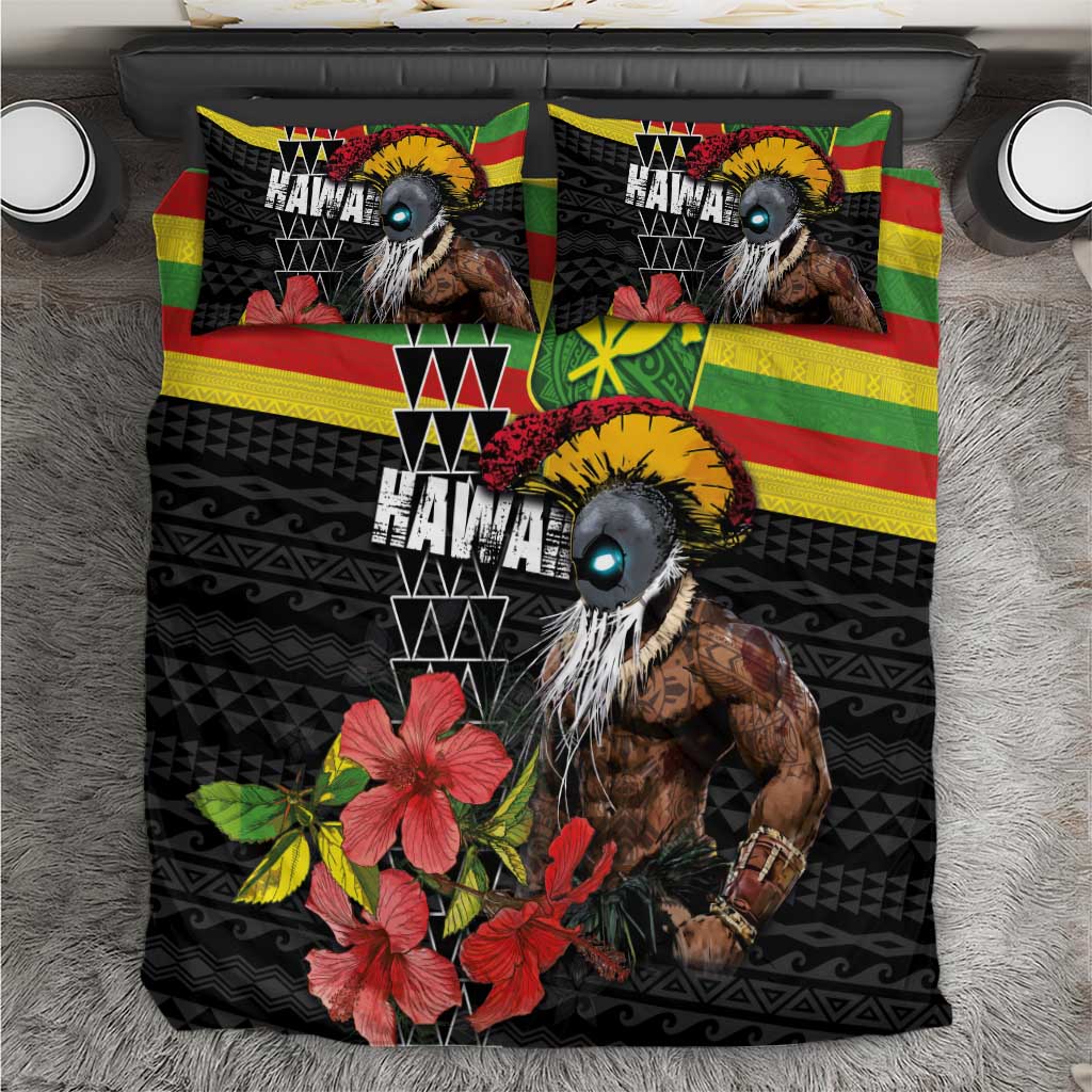 Kanaka Maoli Ikaika Warrior Bedding Set Hibiscus Kakau Art and Tapa Tribal Pattern LT03 Black - Polynesian Pride
