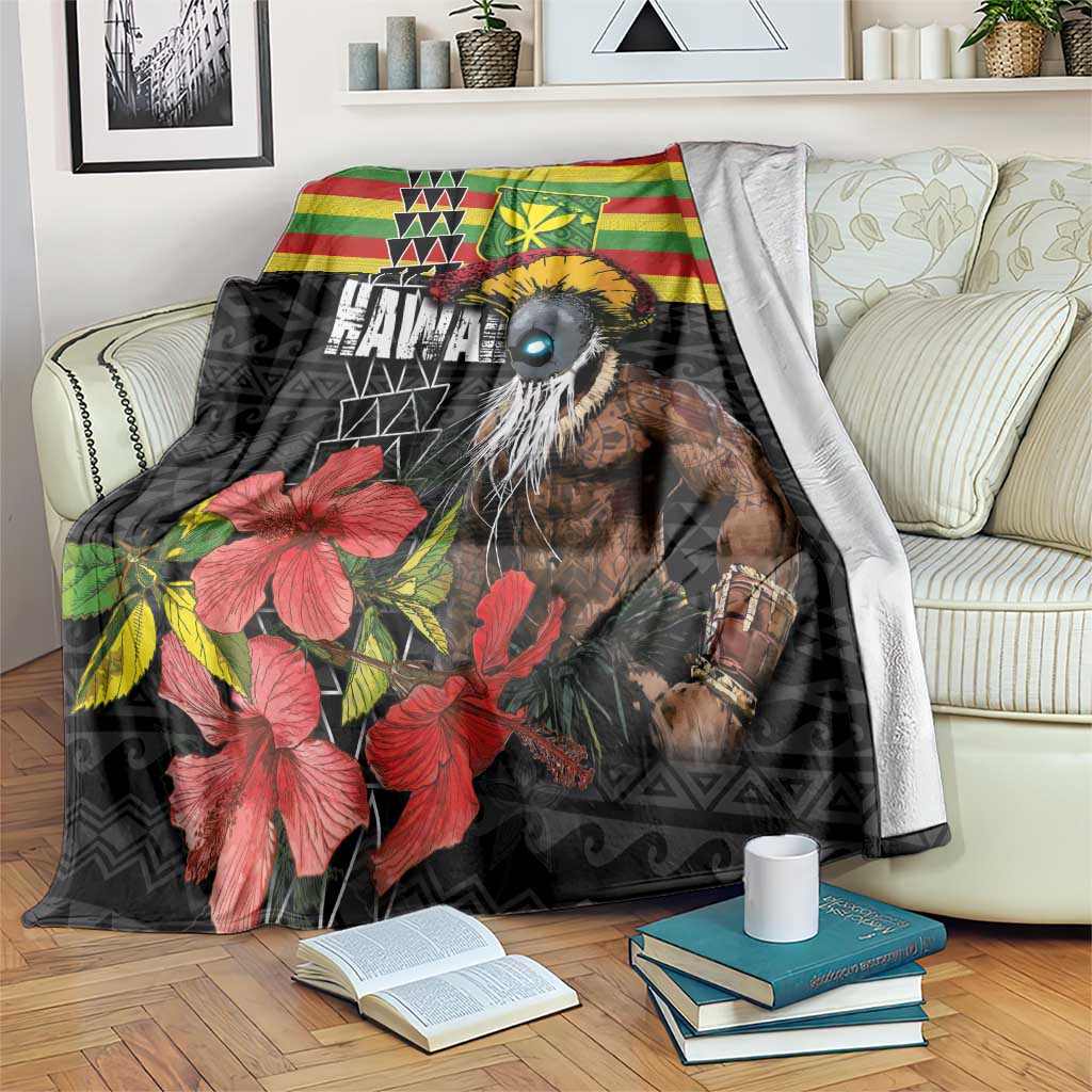 Kanaka Maoli Ikaika Warrior Blanket Hibiscus Kakau Art and Tapa Tribal Pattern LT03 Black - Polynesian Pride