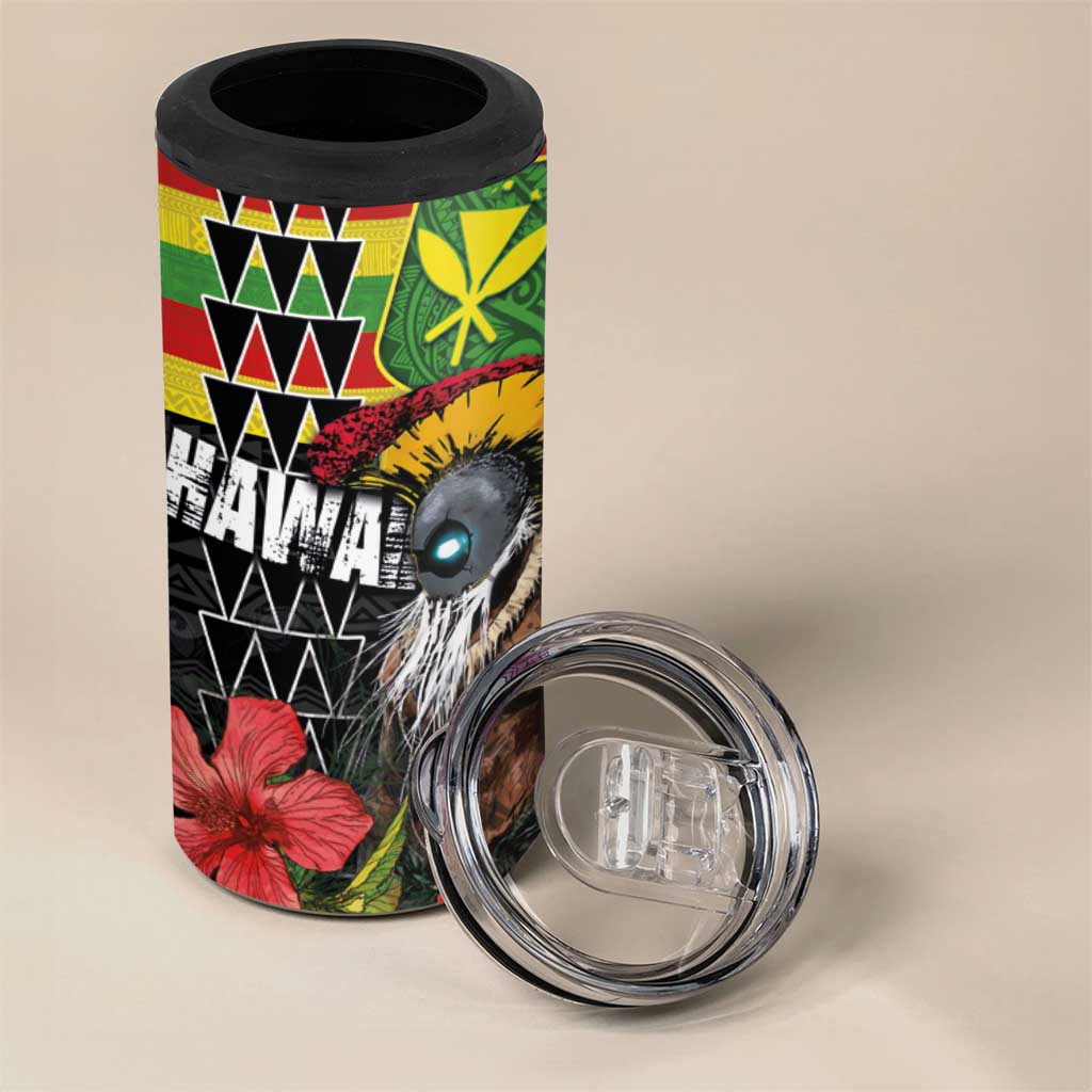 Kanaka Maoli Ikaika Warrior 4 in 1 Can Cooler Tumbler Hibiscus Kakau Art and Tapa Tribal Pattern