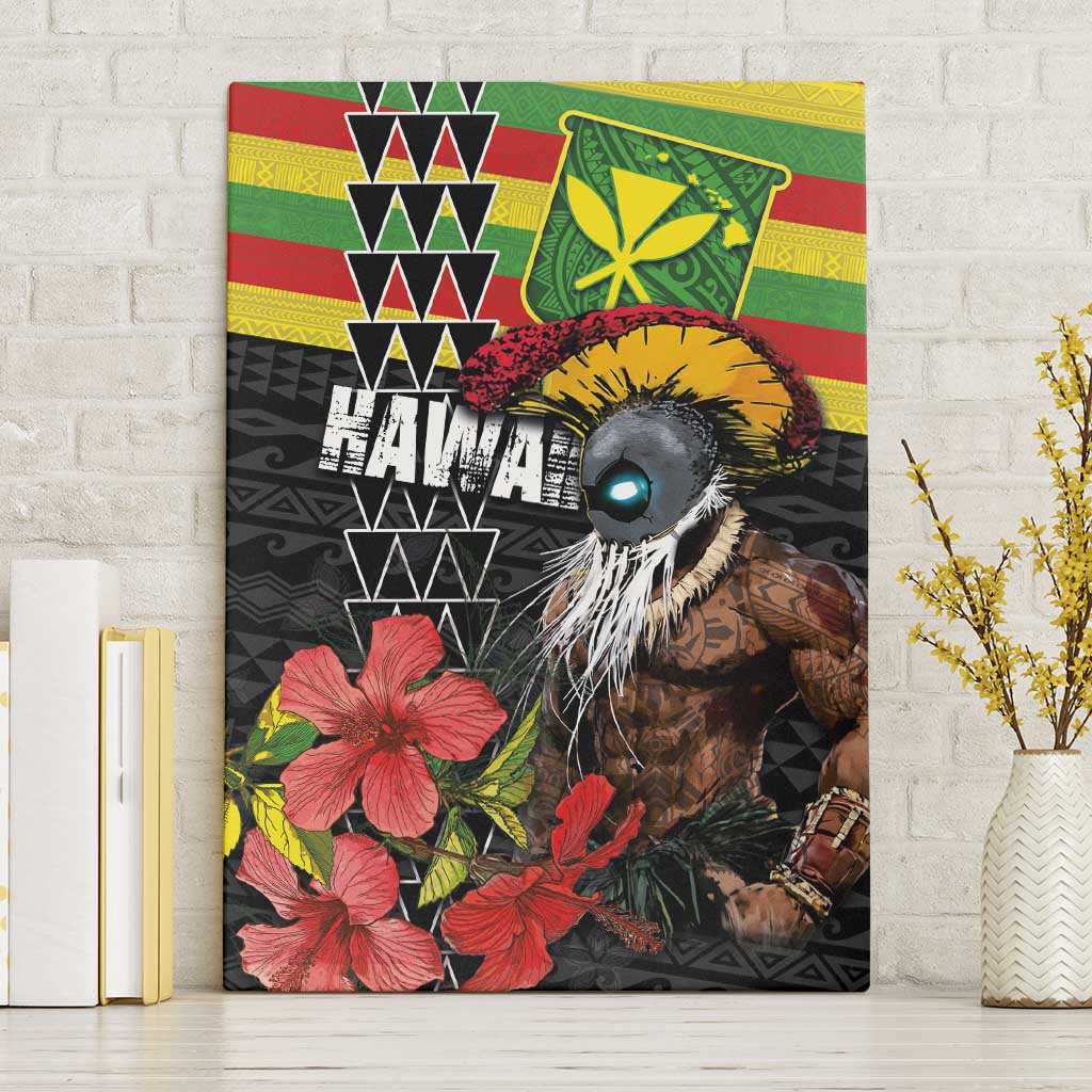 Kanaka Maoli Ikaika Warrior Canvas Wall Art Hibiscus Kakau Art and Tapa Tribal Pattern LT03 Without Frame Black - Polynesian Pride