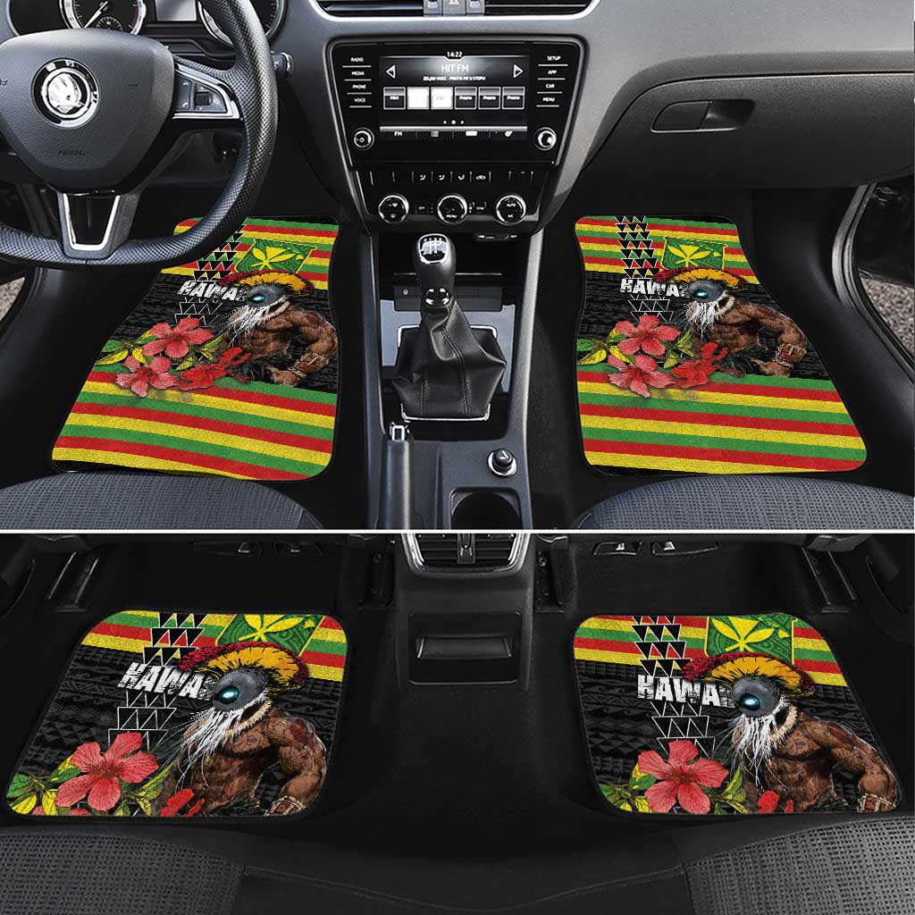 Kanaka Maoli Ikaika Warrior Car Mats Hibiscus Kakau Art and Tapa Tribal Pattern LT03 Set 4pcs Black - Polynesian Pride