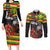 Kanaka Maoli Ikaika Warrior Couples Matching Long Sleeve Bodycon Dress and Long Sleeve Button Shirt Hibiscus Kakau Art and Tapa Tribal Pattern