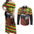 Kanaka Maoli Ikaika Warrior Couples Matching Off Shoulder Maxi Dress and Long Sleeve Button Shirt Hibiscus Kakau Art and Tapa Tribal Pattern