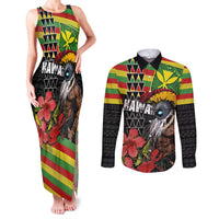 Kanaka Maoli Ikaika Warrior Couples Matching Tank Maxi Dress and Long Sleeve Button Shirt Hibiscus Kakau Art and Tapa Tribal Pattern
