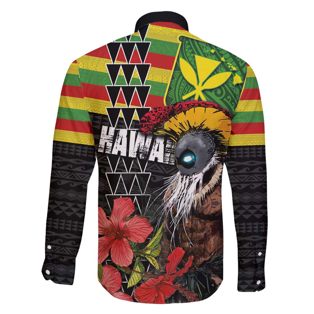 Kanaka Maoli Ikaika Warrior Family Matching Long Sleeve Bodycon Dress and Hawaiian Shirt Hibiscus Kakau Art and Tapa Tribal Pattern