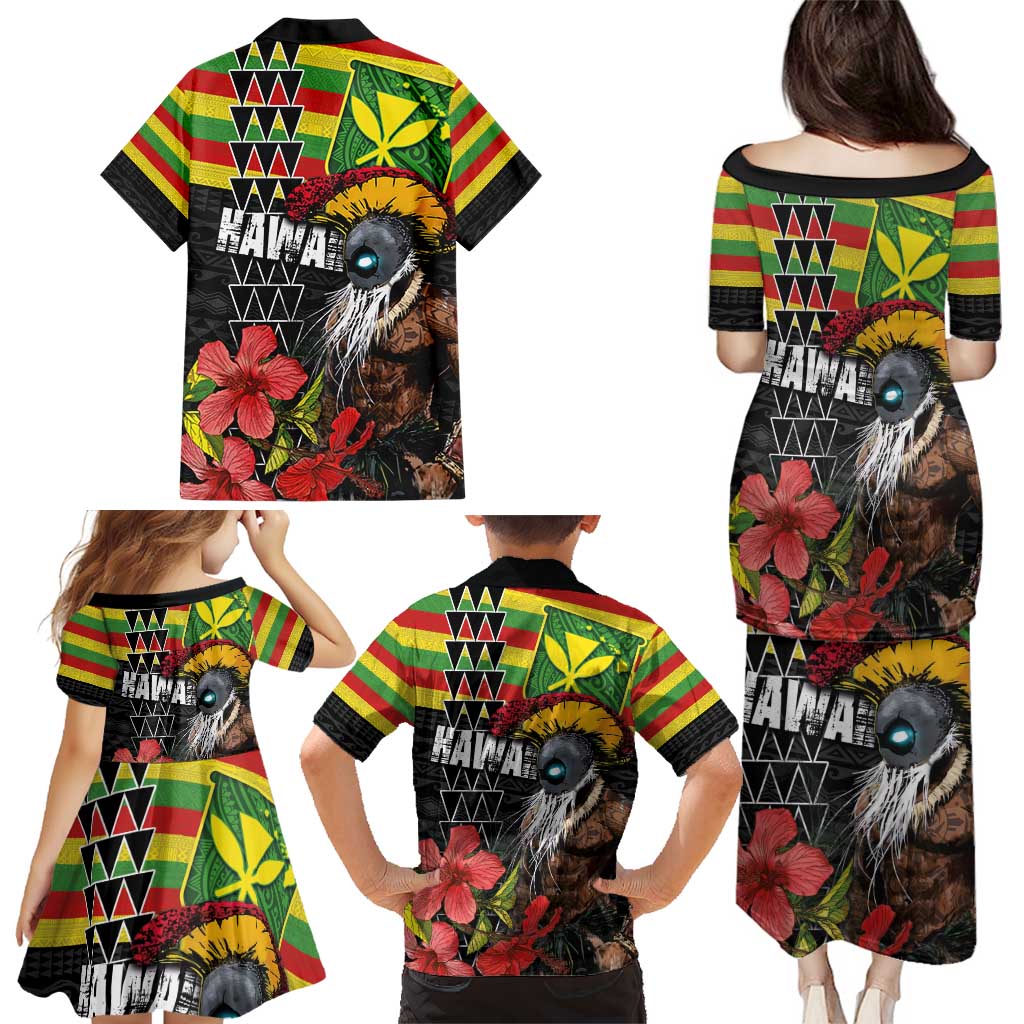 Kanaka Maoli Ikaika Warrior Family Matching Puletasi and Hawaiian Shirt Hibiscus Kakau Art and Tapa Tribal Pattern