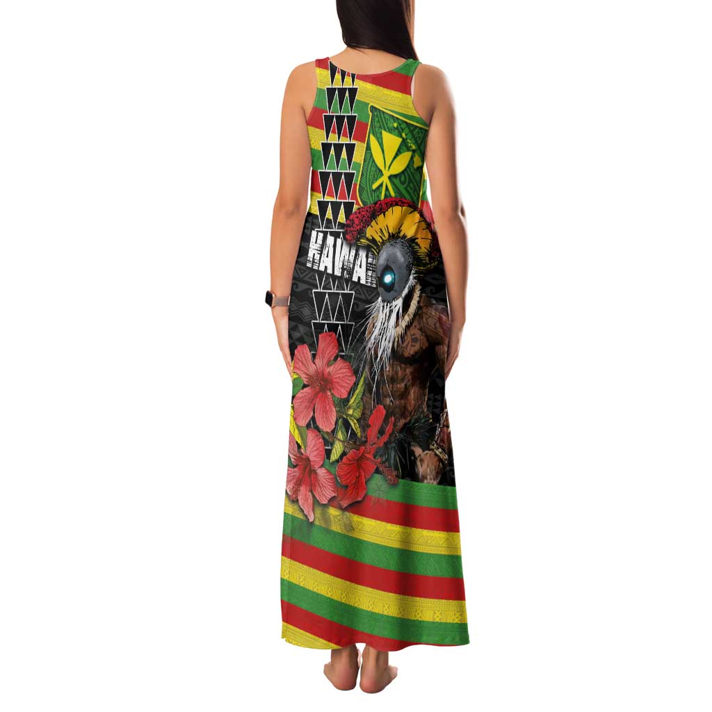 Kanaka Maoli Ikaika Warrior Family Matching Tank Maxi Dress and Hawaiian Shirt Hibiscus Kakau Art and Tapa Tribal Pattern