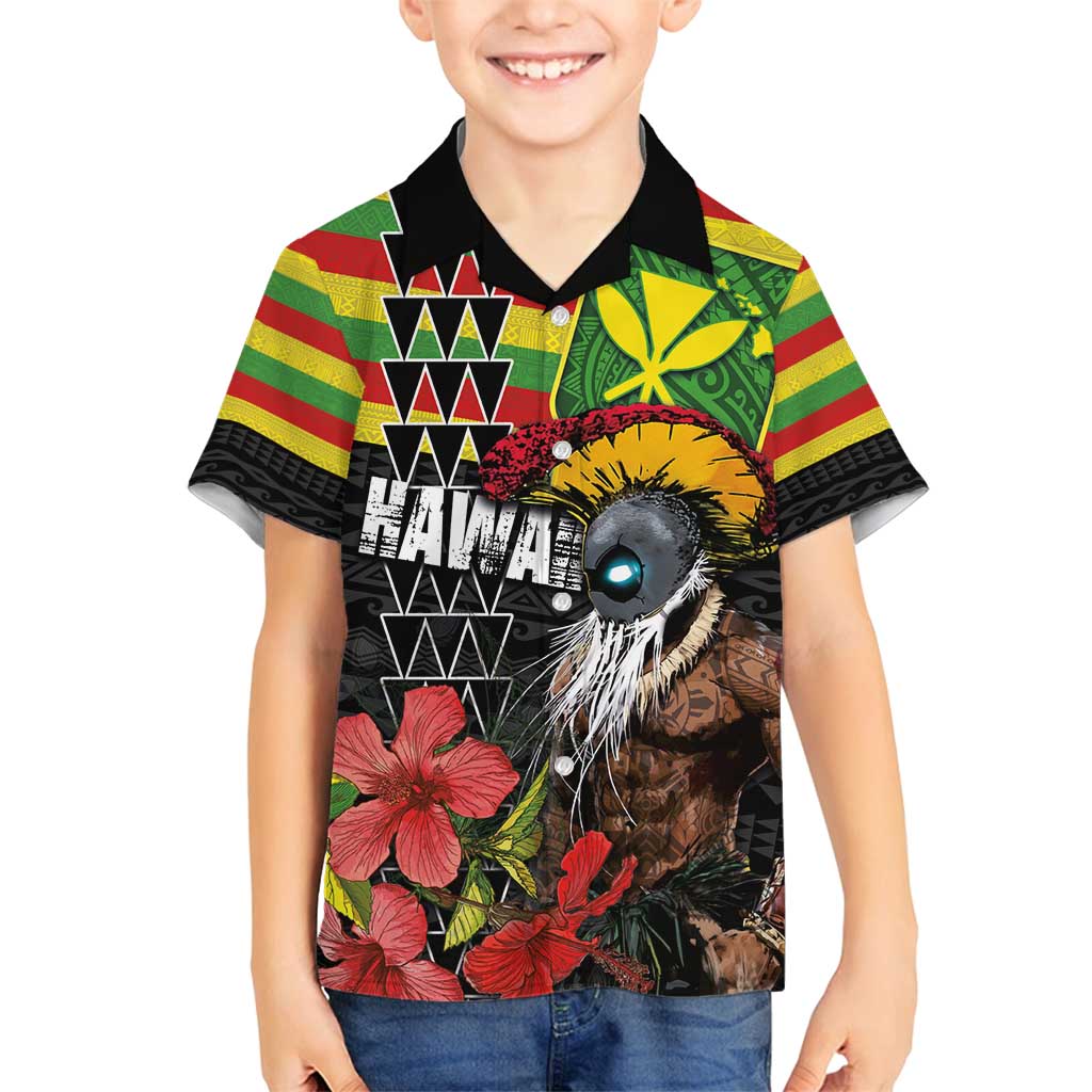 Kanaka Maoli Ikaika Warrior Family Matching Tank Maxi Dress and Hawaiian Shirt Hibiscus Kakau Art and Tapa Tribal Pattern
