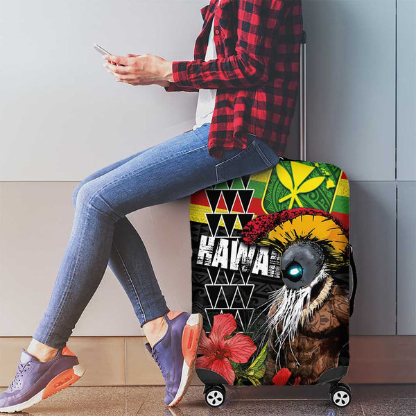 Hawaii Luggage Cover Kakau Warrior Helmet Gradient White Polynesian Ver.02 LT14