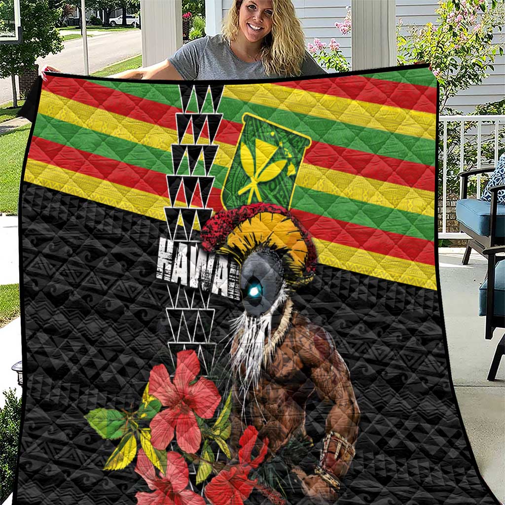 Kanaka Maoli Ikaika Warrior Quilt Hibiscus Kakau Art and Tapa Tribal Pattern LT03 Black - Polynesian Pride