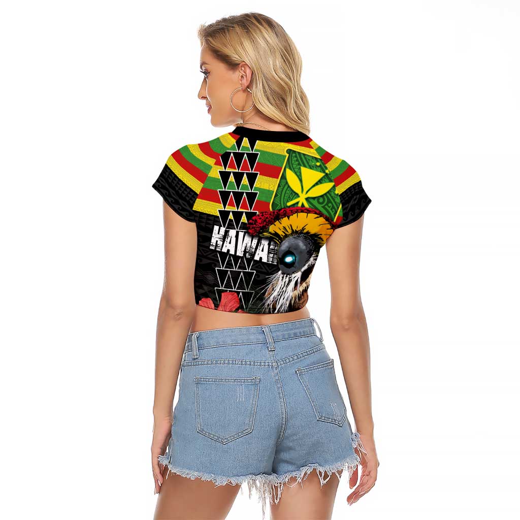 Kanaka Maoli Ikaika Warrior Raglan Cropped T Shirt Hibiscus Kakau Art and Tapa Tribal Pattern