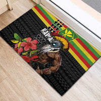Kanaka Maoli Ikaika Warrior Rubber Doormat Hibiscus Kakau Art and Tapa Tribal Pattern