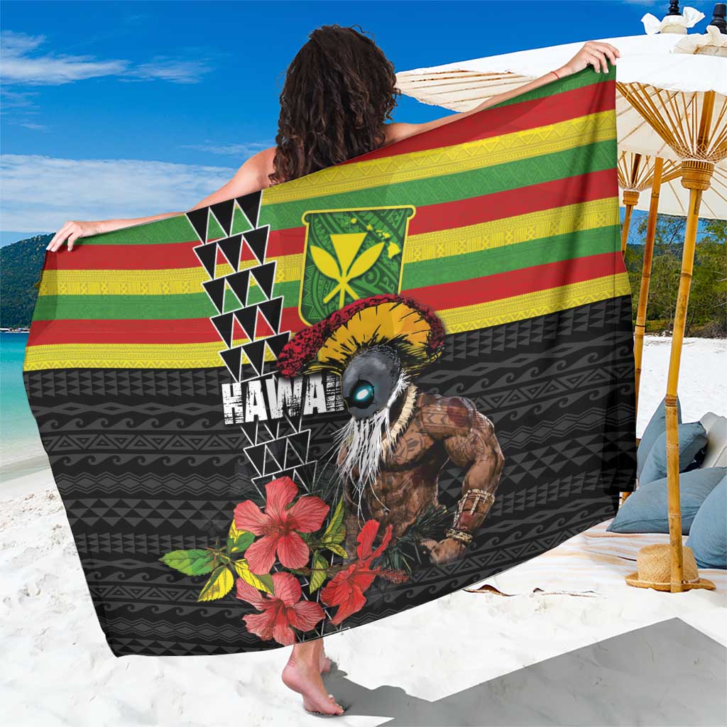 Kanaka Maoli Ikaika Warrior Sarong Hibiscus Kakau Art and Tapa Tribal Pattern LT03 One Size 44 x 66 inches Black - Polynesian Pride