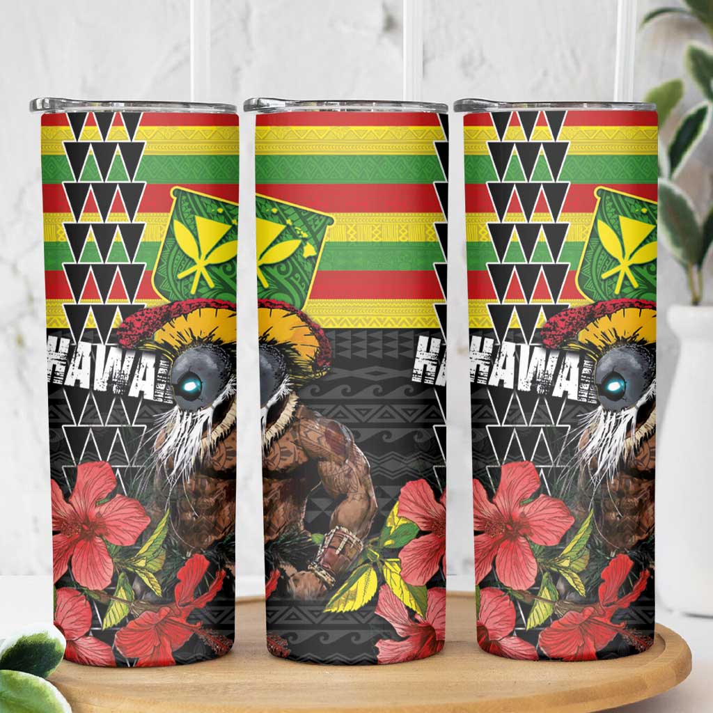 Kanaka Maoli Ikaika Warrior Skinny Tumbler Hibiscus Kakau Art and Tapa Tribal Pattern